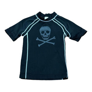 Gymboree Rash Guard Shirt Boys 6 Black Swim Skull Crossbones Short Sleeve